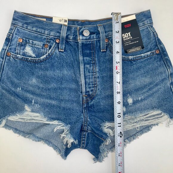 Levi’s 501 High Rise Distressed Denim Shorts Blue 27 NWT Vintage Cutoff - Picture 12 of 12